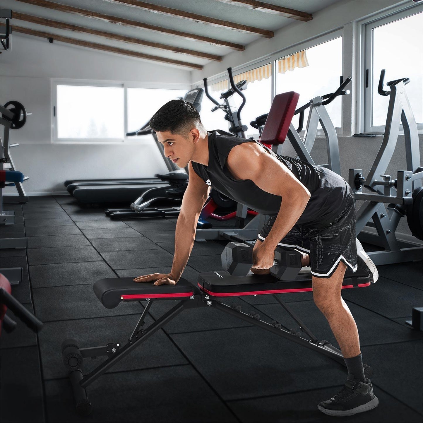 Black & Red Dumbbell Bench with Adjustable Backrest FredCo