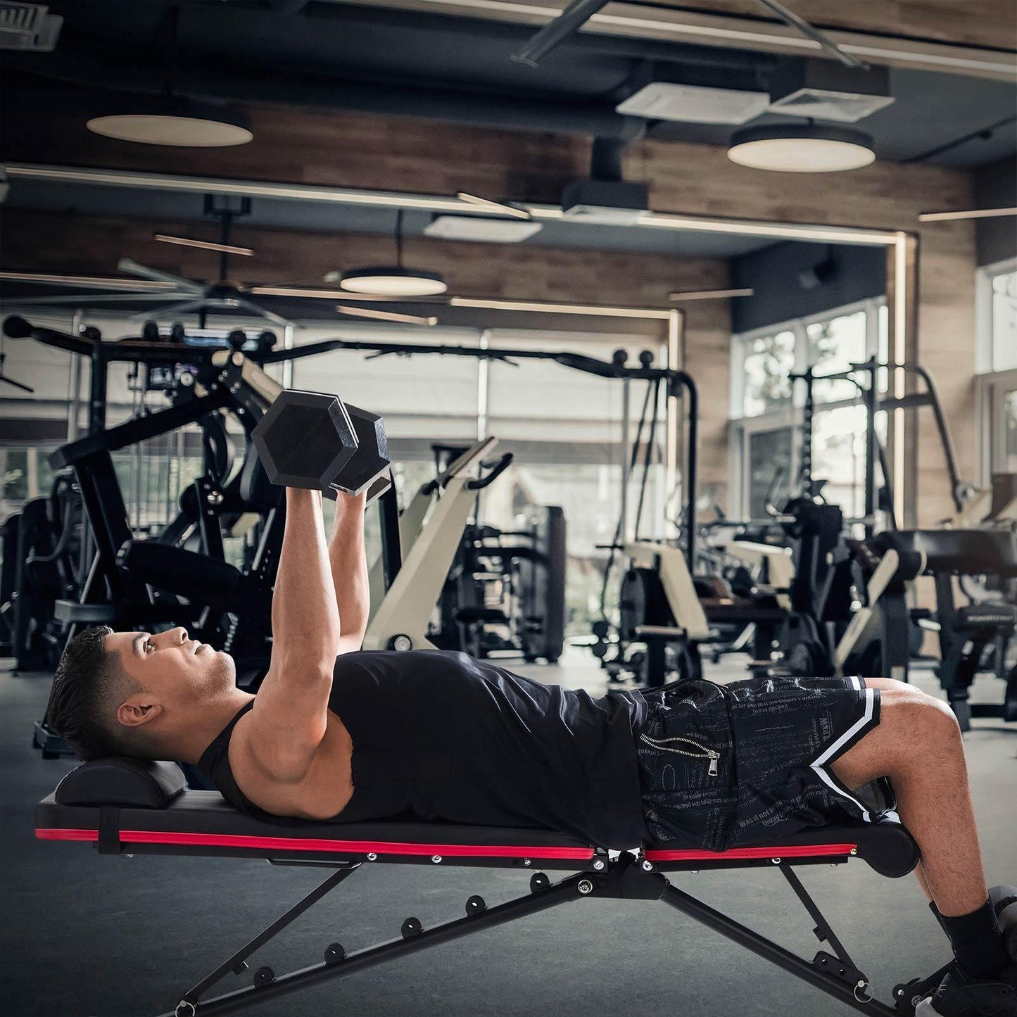 Black & Red Dumbbell Bench with Adjustable Backrest FredCo