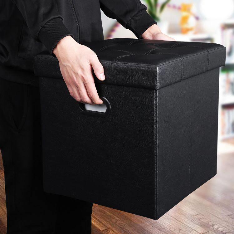 Black Faux Leather Ottoman FredCo