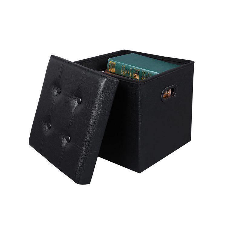 Black Faux Leather Ottoman FredCo