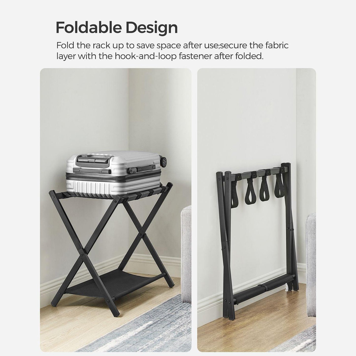 Black Foldable Luggage Rack, Hotel FredCo
