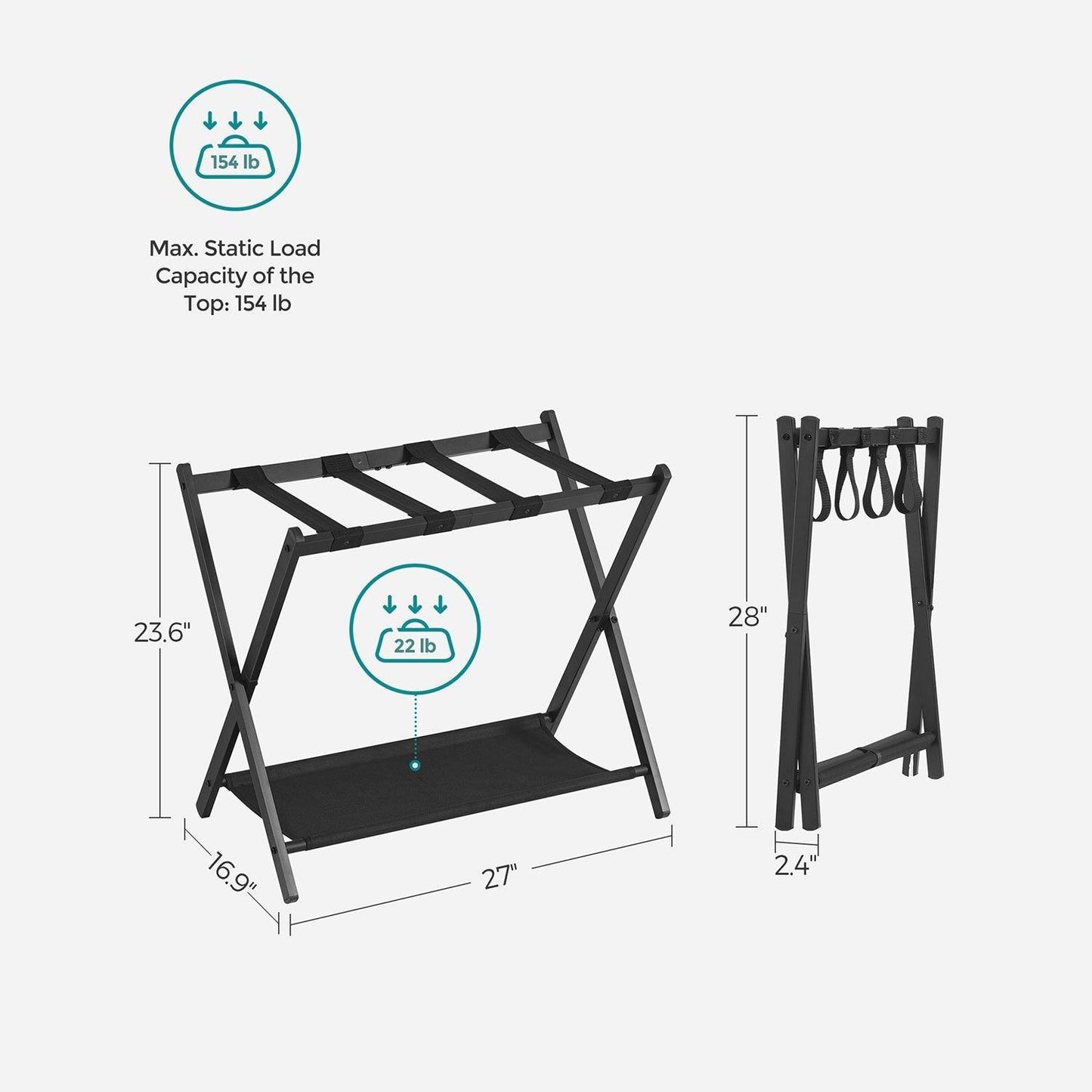 Black Foldable Luggage Rack, Hotel FredCo