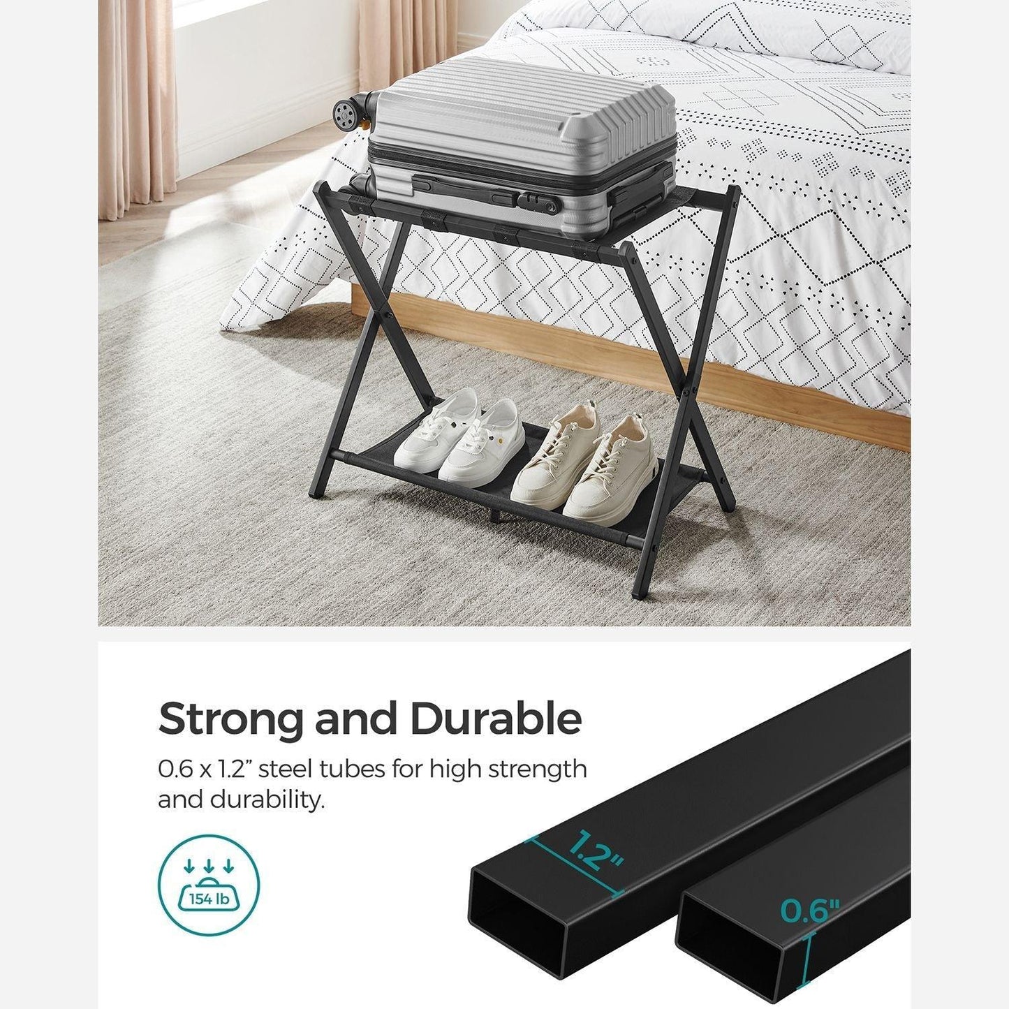 Black Foldable Luggage Rack, Hotel FredCo