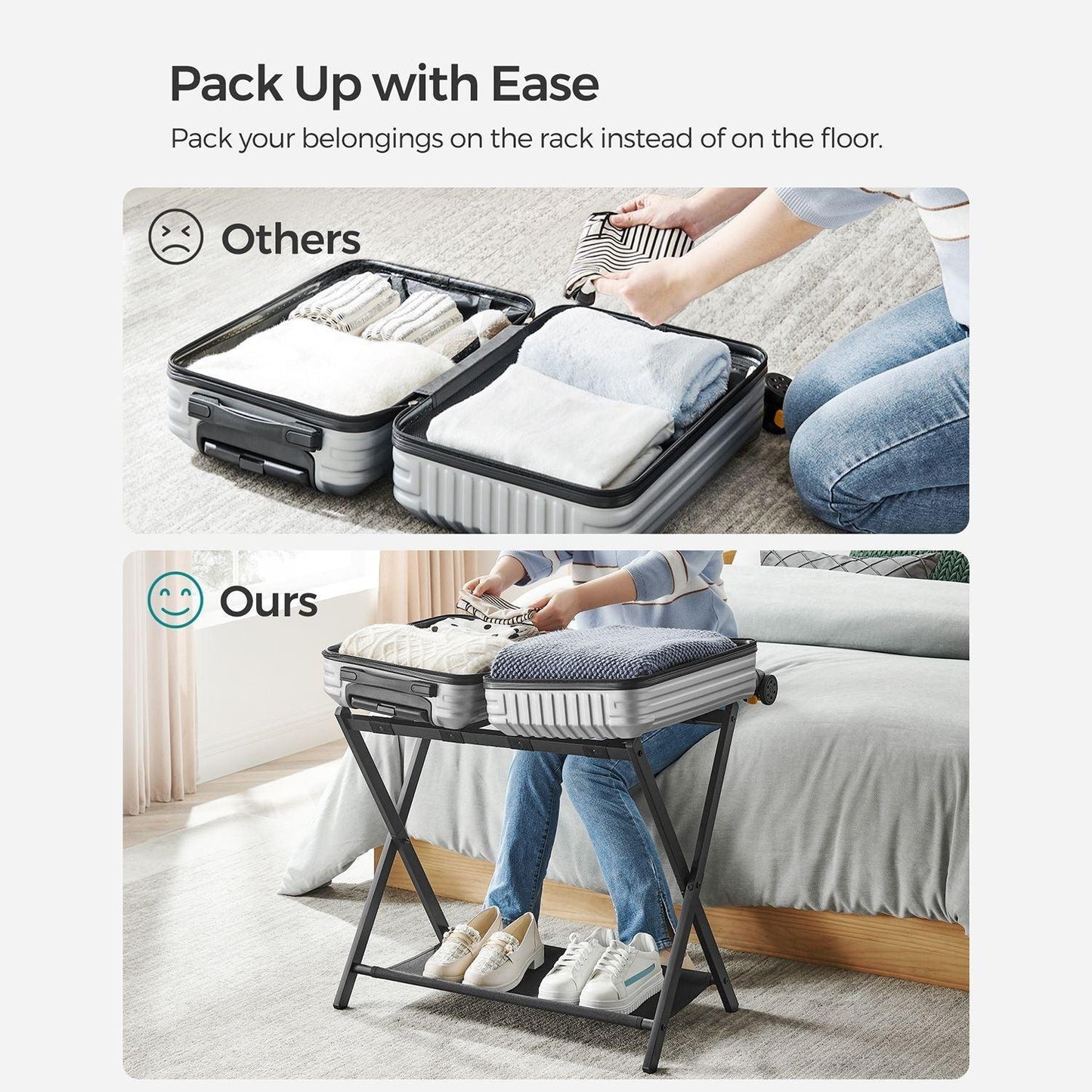 Black Foldable Luggage Rack, Hotel FredCo