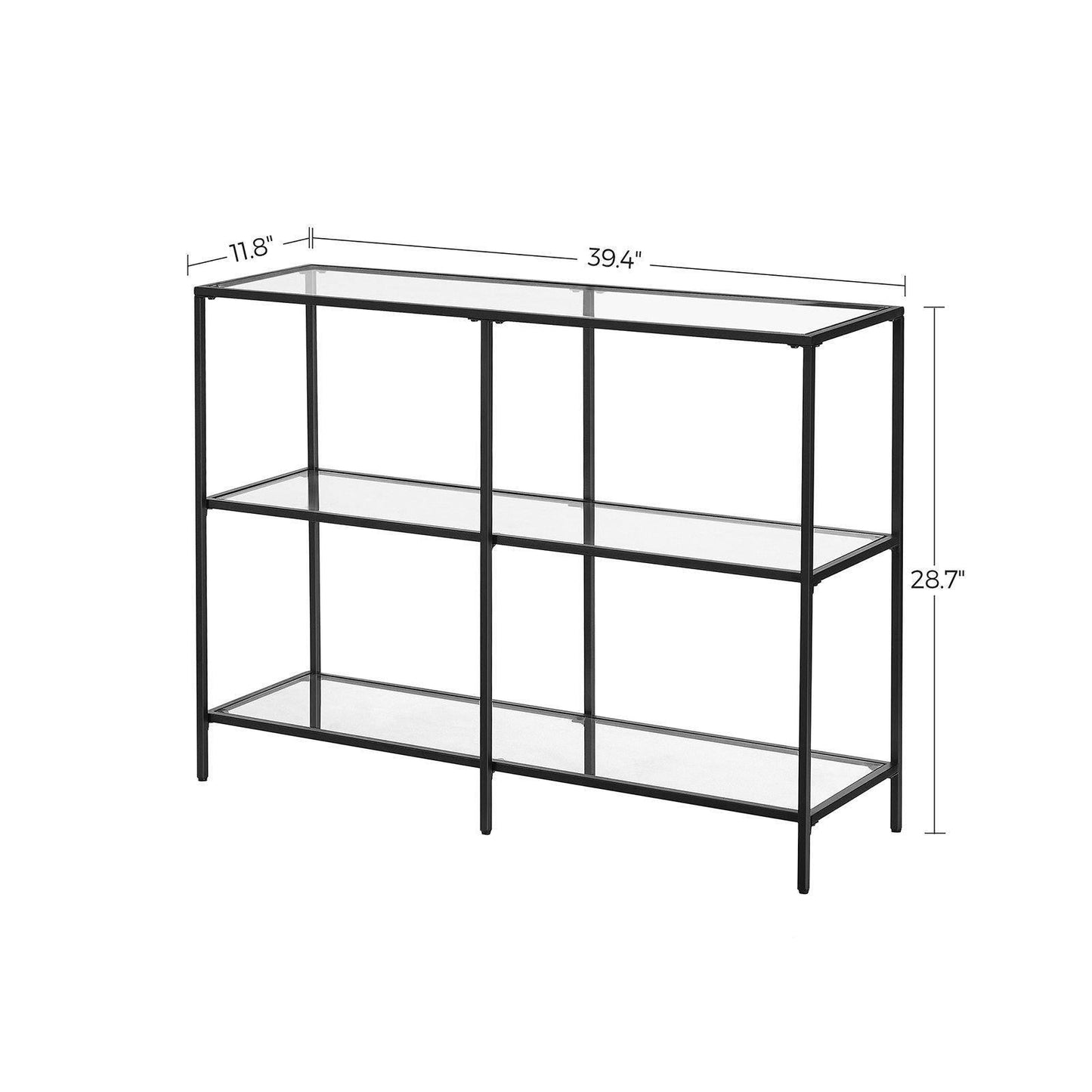 Black Frame Glass Console Table with Shelves FredCo