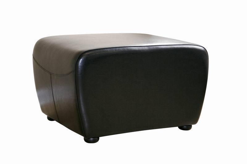 Black Full Leather Ottoman with Rounded Sides FredCo