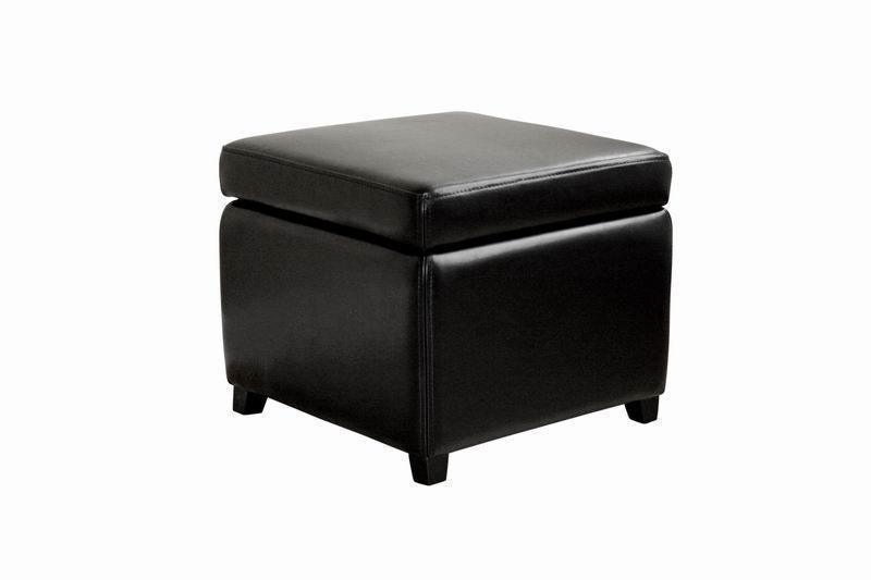 Black Full Leather Small Storage Cube Ottoman FredCo