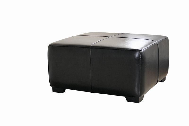 Black Full Leather Square Ottoman Footstool FredCo