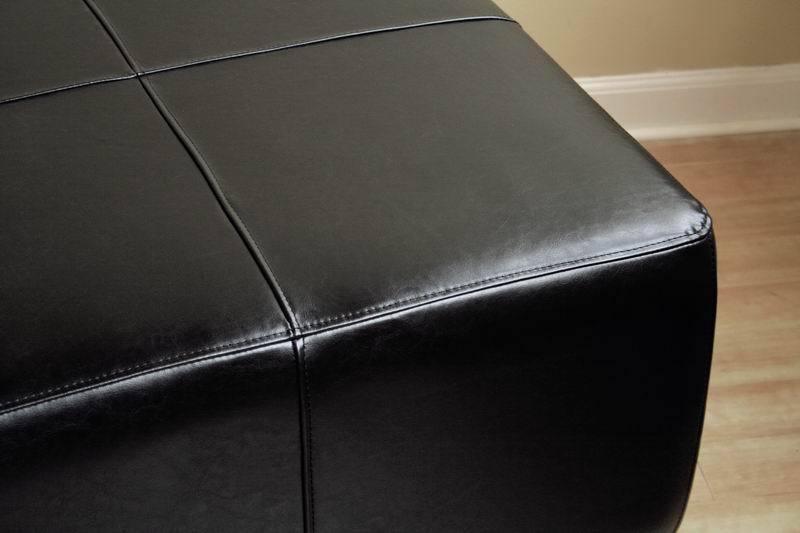 Black Full Leather Square Ottoman Footstool FredCo