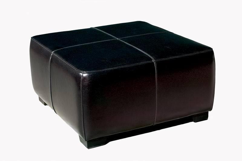 Black Full Leather Square Ottoman Footstool FredCo