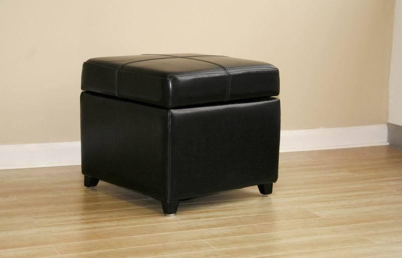 Black Full Leather Storage Cube Ottoman FredCo