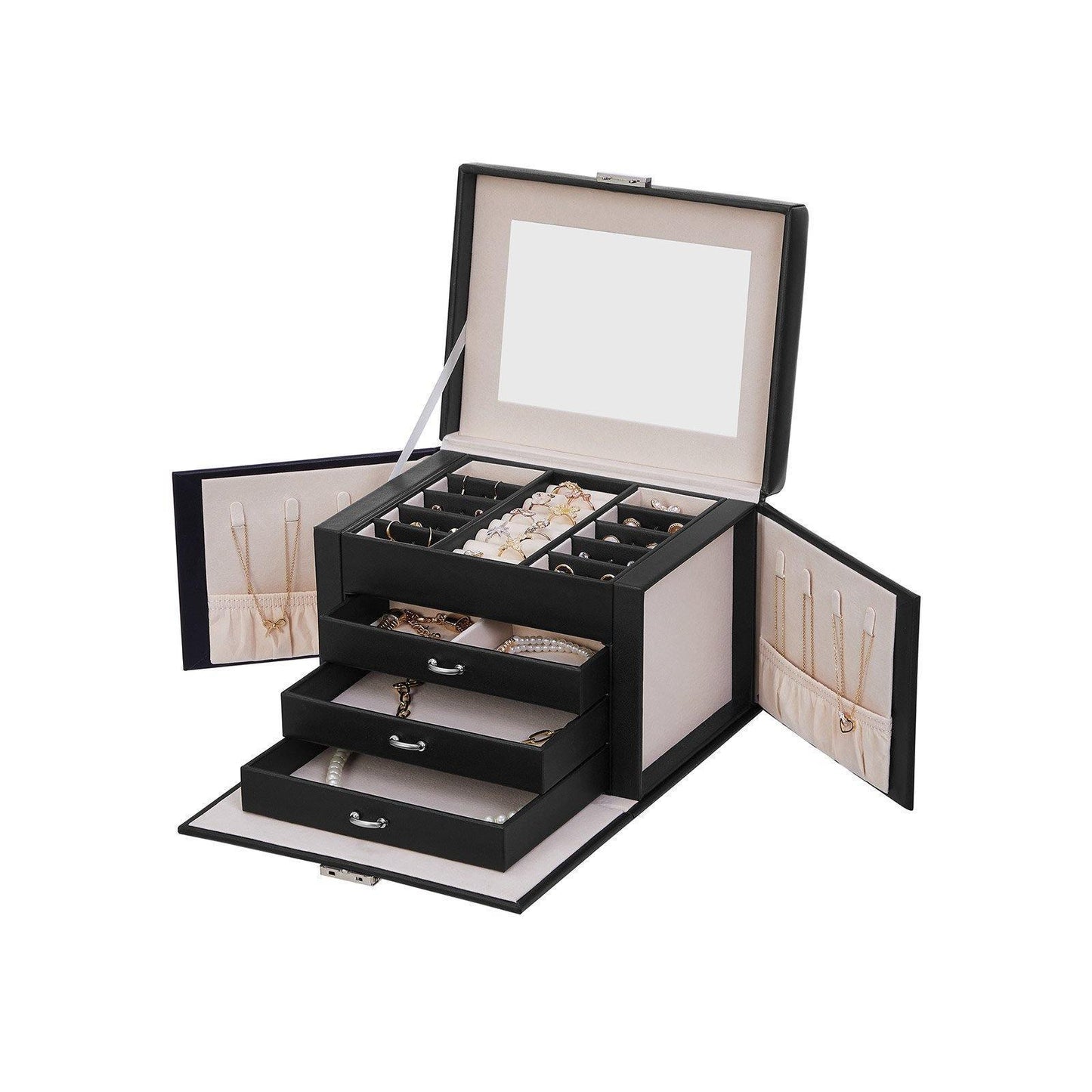 Black Jewelry Box with Drawers & Lock FredCo