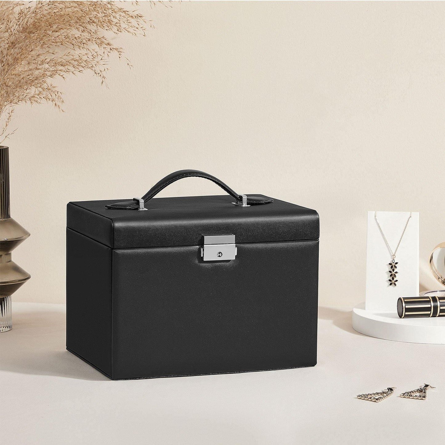 Black Jewelry Box with Drawers & Lock FredCo