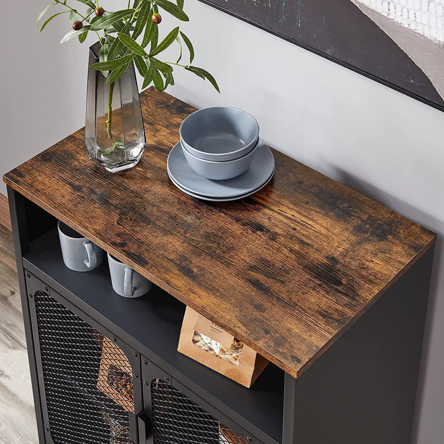 Black Metal Sideboard with Adjustable Shelf and Grill Door FredCo