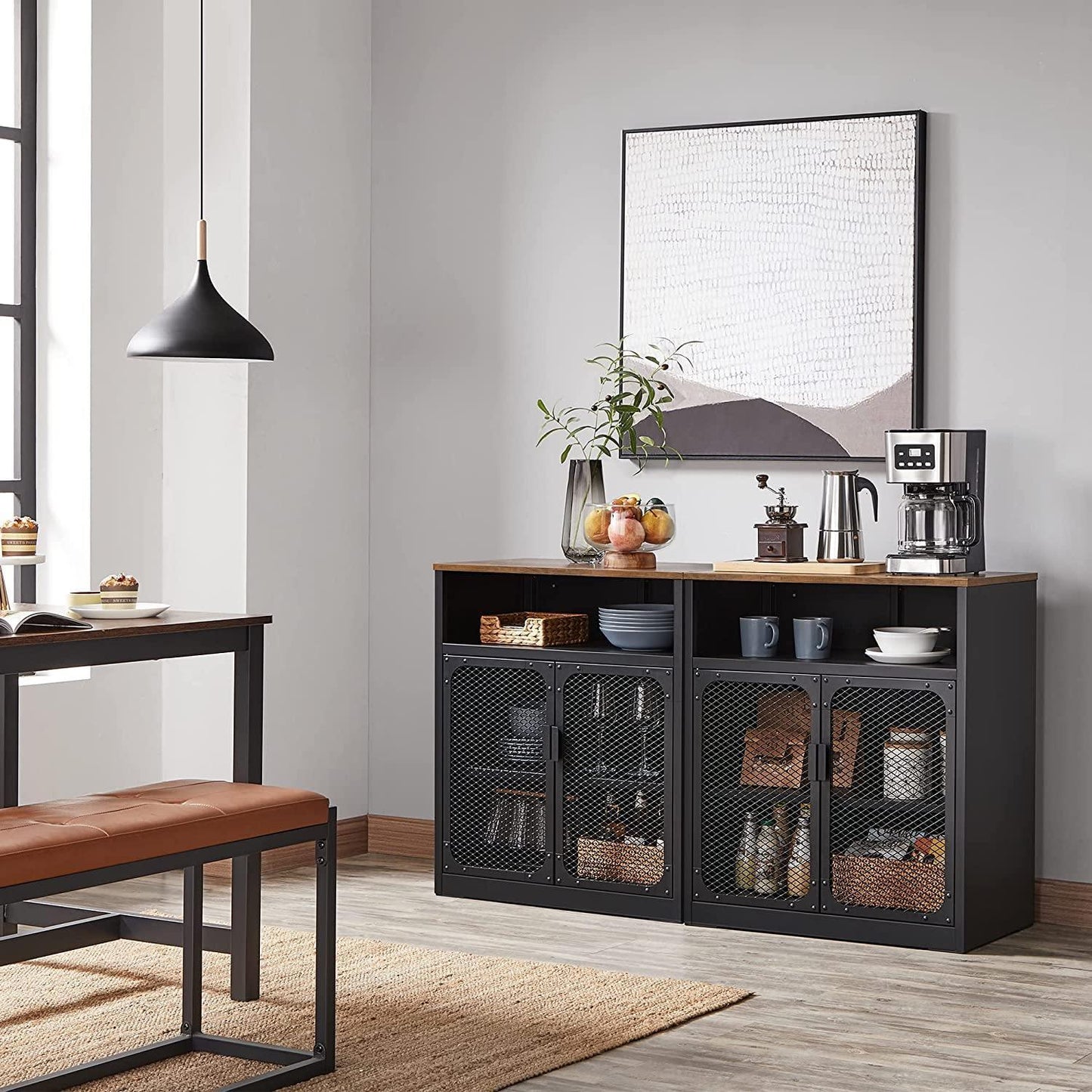 Black Metal Sideboard with Adjustable Shelf and Grill Door FredCo