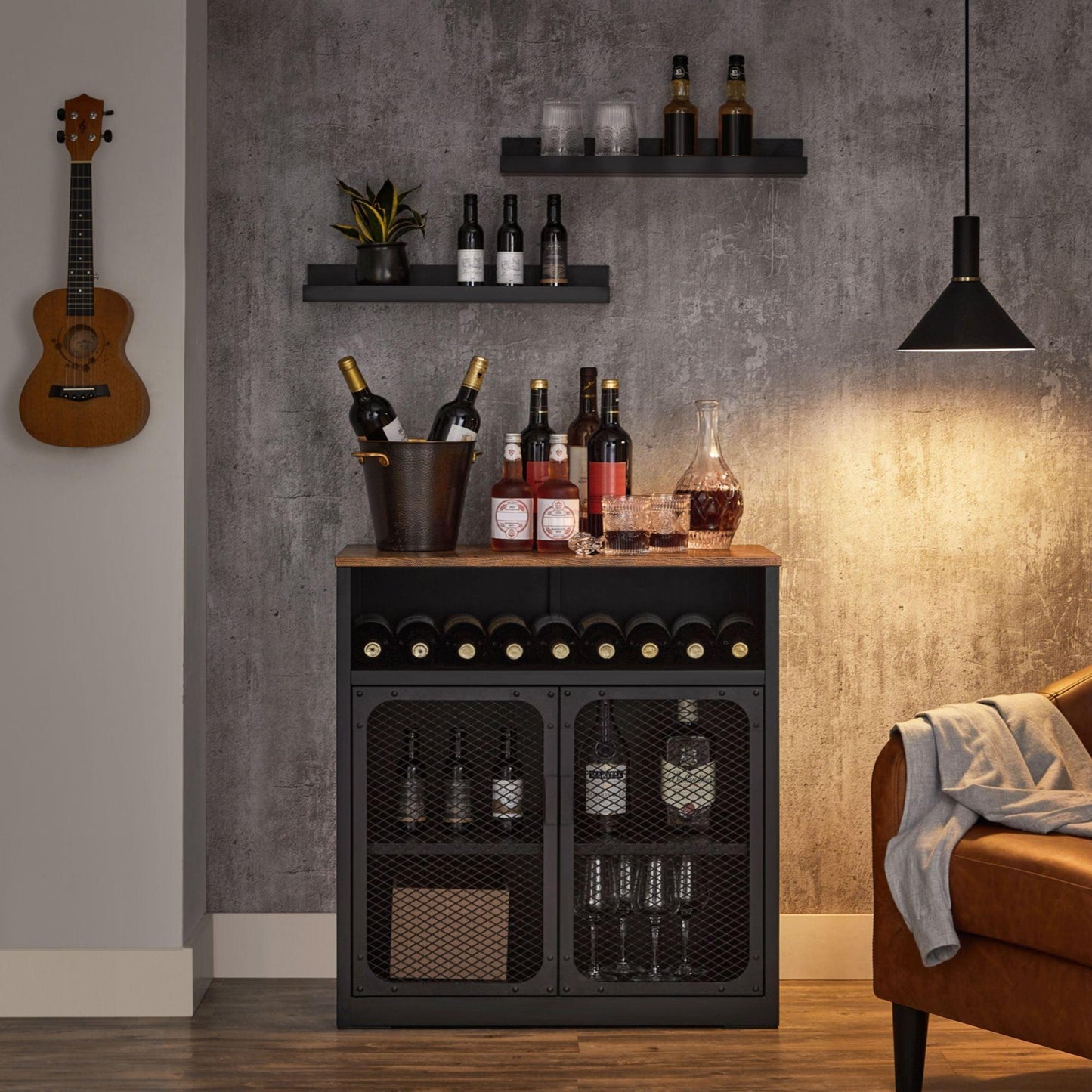 Black Metal Sideboard with Adjustable Shelf and Grill Door FredCo