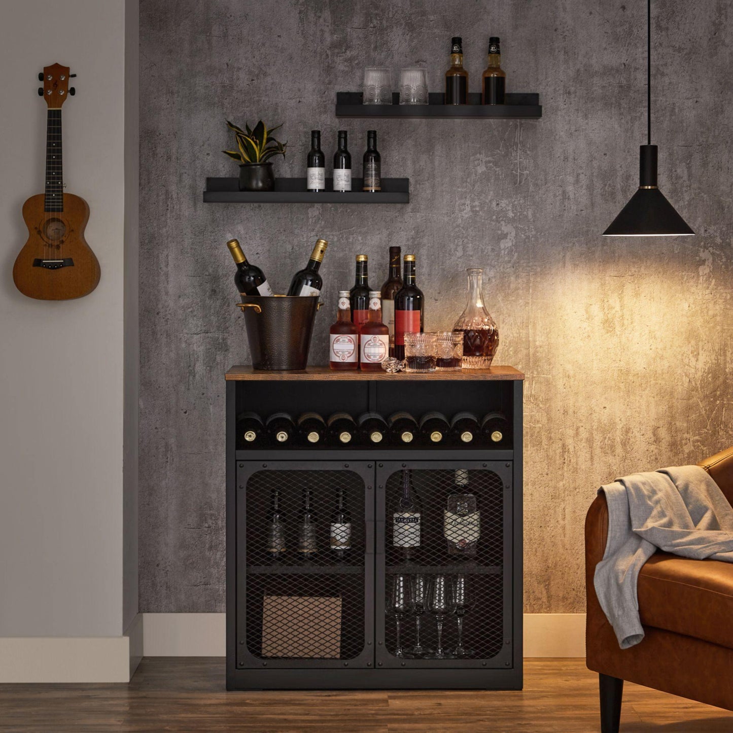 Black Metal Sideboard with Adjustable Shelf and Grill Door FredCo
