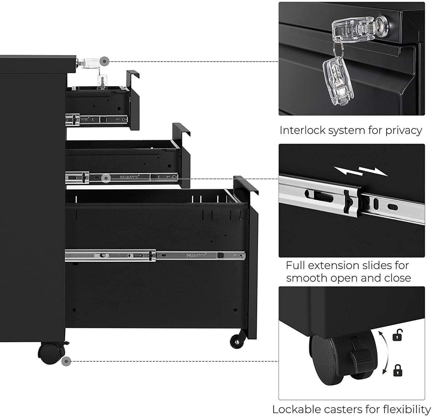 Black Mobile File Cabinet with Lock FredCo