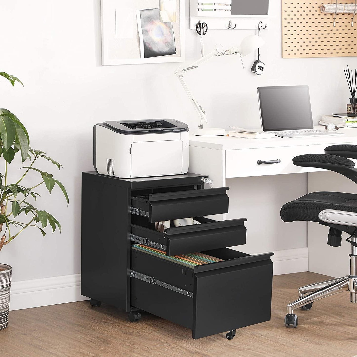 Black Mobile File Cabinet with Lock FredCo