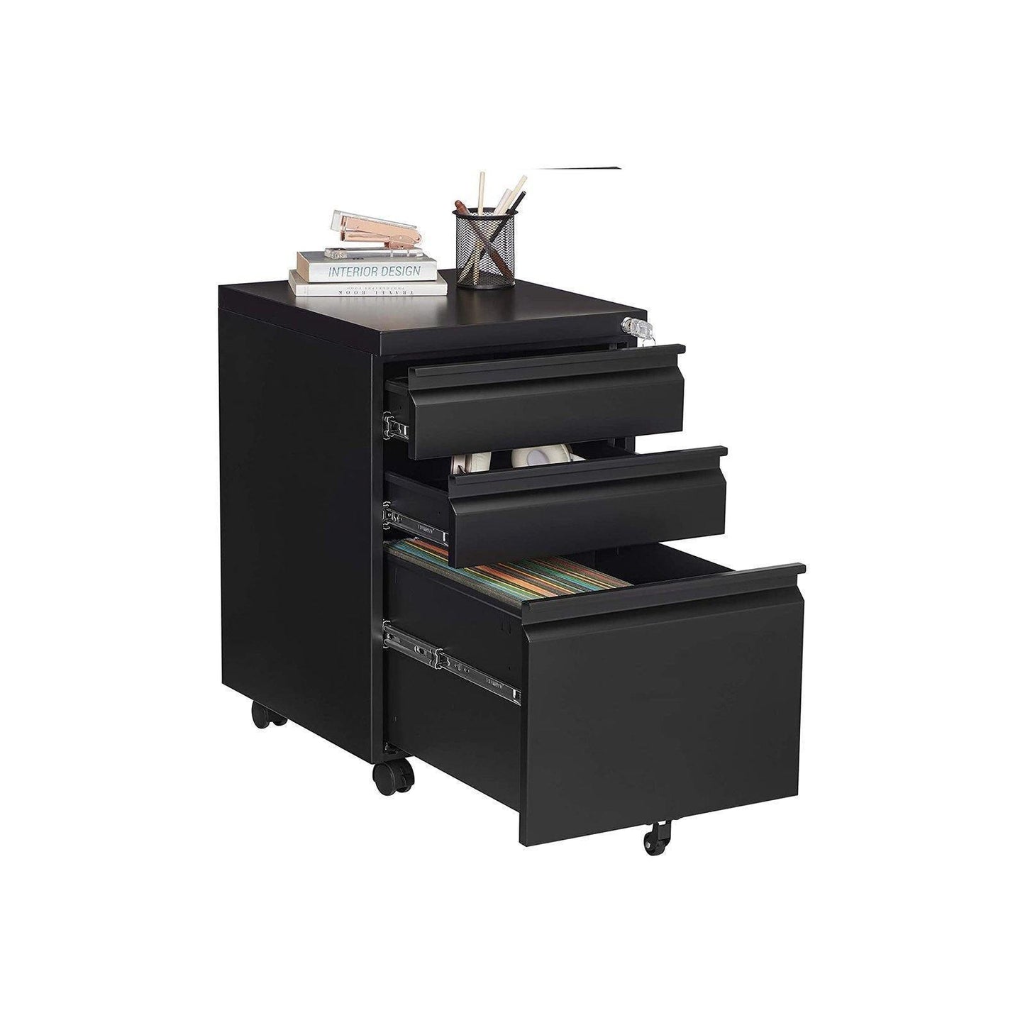 Black Mobile File Cabinet with Lock FredCo
