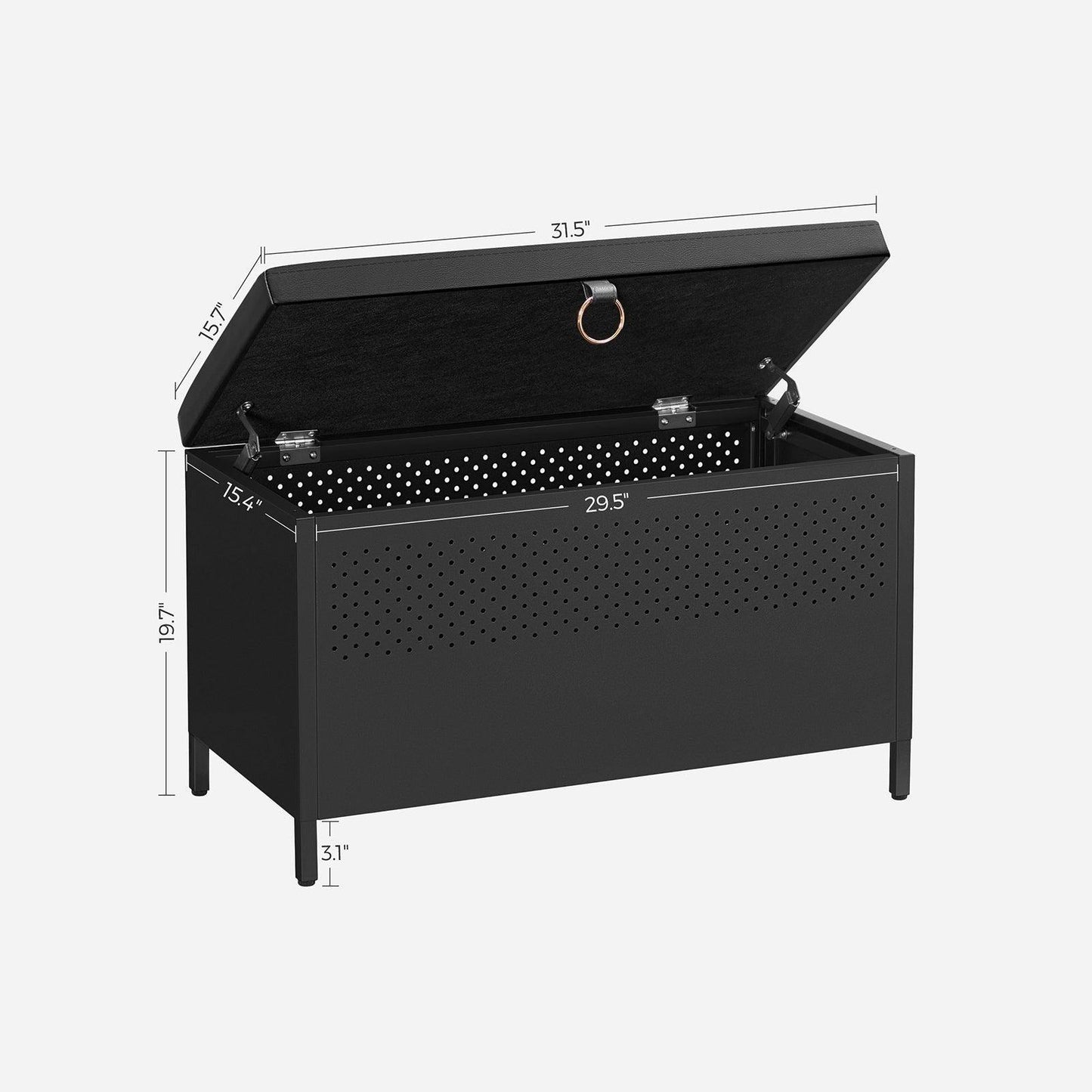Black Storage Bench with Cushion Lid FredCo