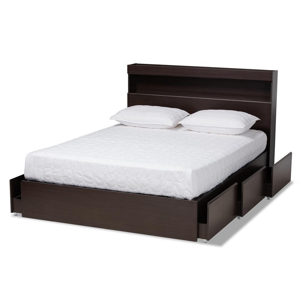 Blaine Modern and Contemporary Dark Brown Finished Wood Queen Size 6-Drawer Platform Storage Bed FredCo