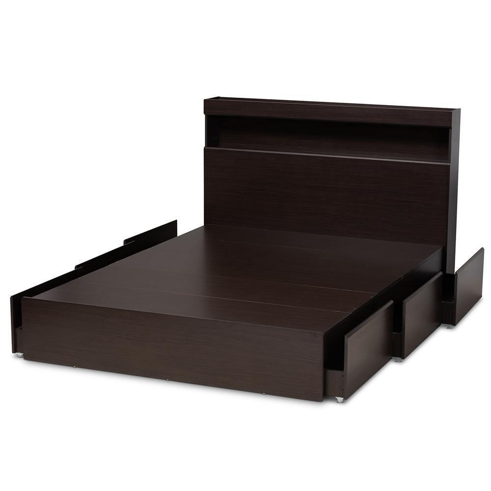 Blaine Modern and Contemporary Dark Brown Finished Wood Queen Size 6-Drawer Platform Storage Bed FredCo