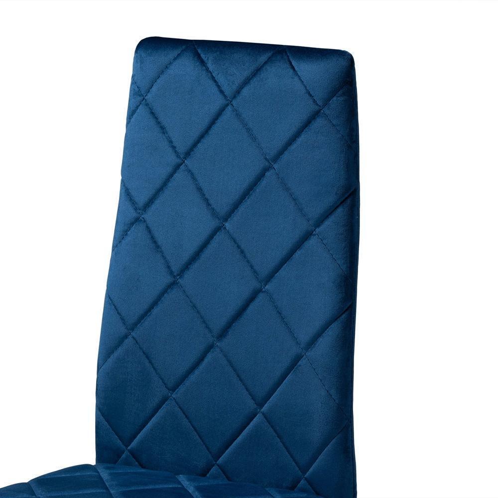 Blaise Modern Luxe and Glam Navy Blue Velvet Fabric Upholstered and Gold Finished Metal 4-Piece Dining Chair Set FredCo