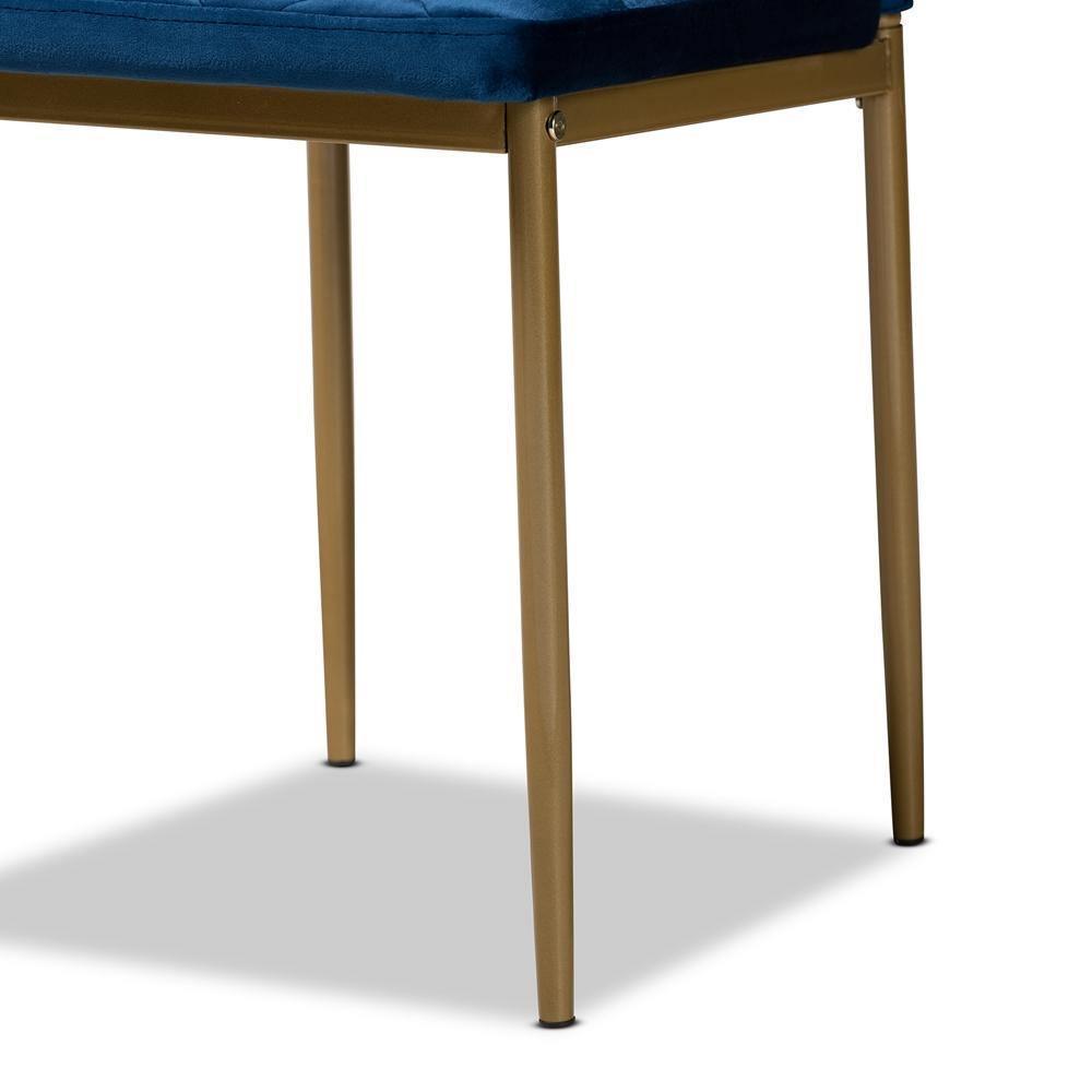 Blaise Modern Luxe and Glam Navy Blue Velvet Fabric Upholstered and Gold Finished Metal 4-Piece Dining Chair Set FredCo