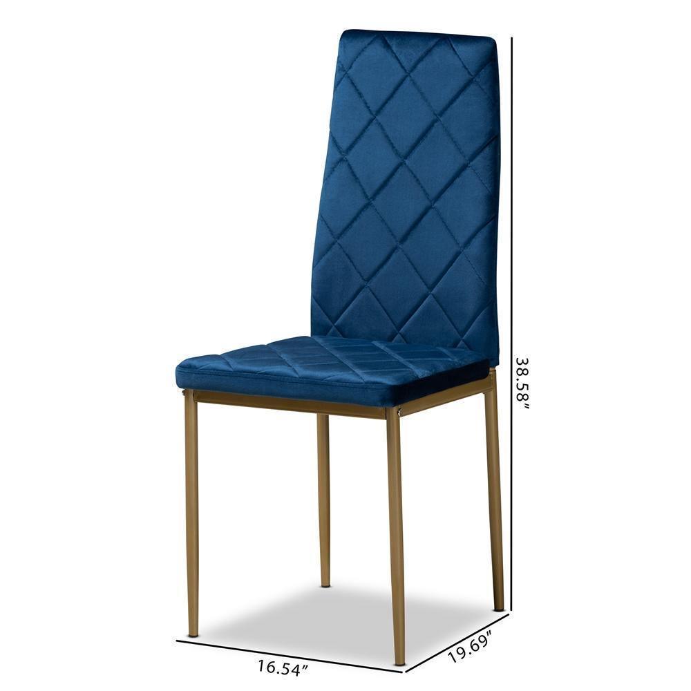 Blaise Modern Luxe and Glam Navy Blue Velvet Fabric Upholstered and Gold Finished Metal 4-Piece Dining Chair Set FredCo
