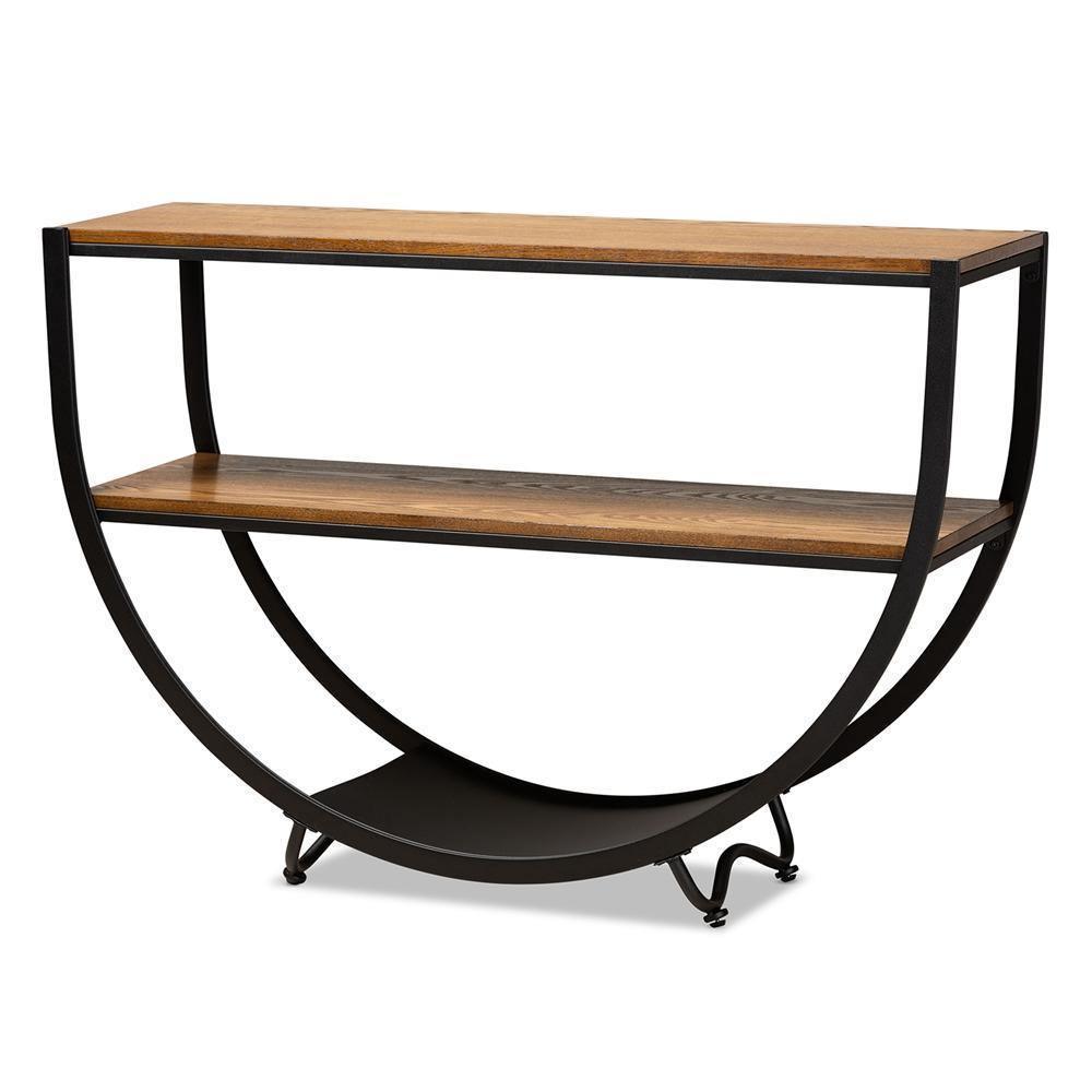 Blakes Rustic Industrial Style Antique Black Textured Finish Metal Distressed Wood Console Table FredCo