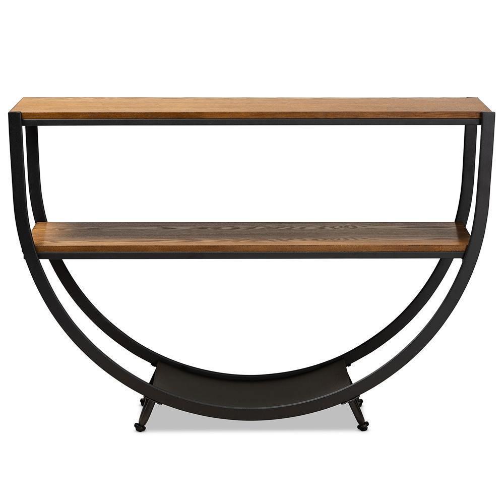 Blakes Rustic Industrial Style Antique Black Textured Finish Metal Distressed Wood Console Table FredCo