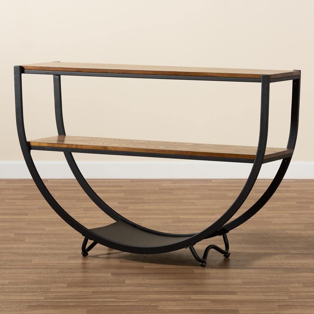 Blakes Rustic Industrial Style Antique Black Textured Finish Metal Distressed Wood Console Table FredCo