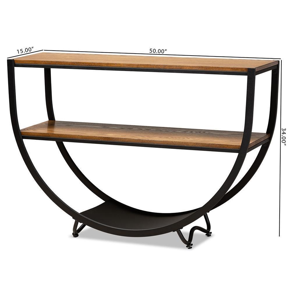 Blakes Rustic Industrial Style Antique Black Textured Finish Metal Distressed Wood Console Table FredCo