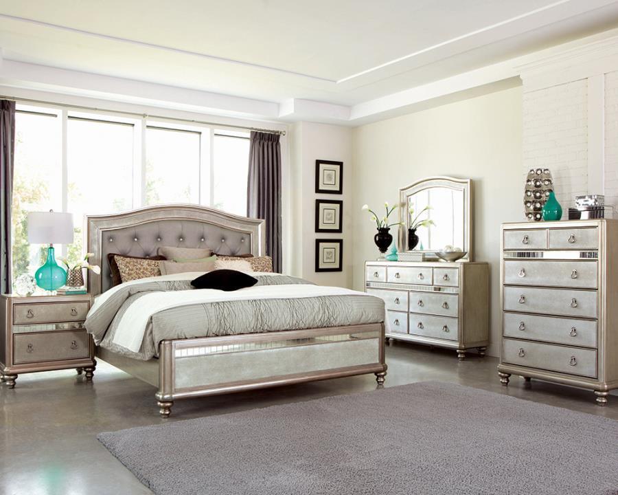 Bling Game Bedroom Set Metallic Platinum Coaster Eastern King, 4 Piece FredCo