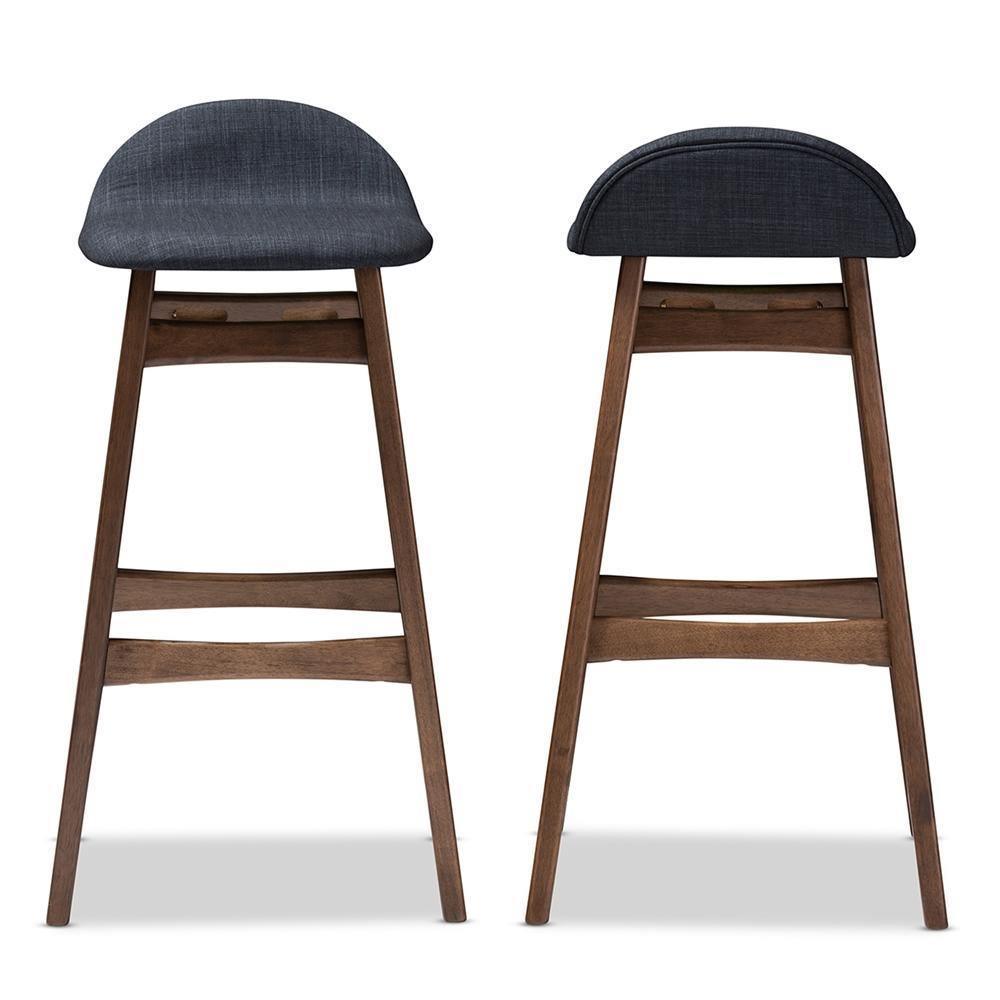 Bloom Mid-century Retro Modern Scandinavian Style Dark Blue Fabric Upholstered Walnut Wood Finishing 30-Inches Bar Stool FredCo