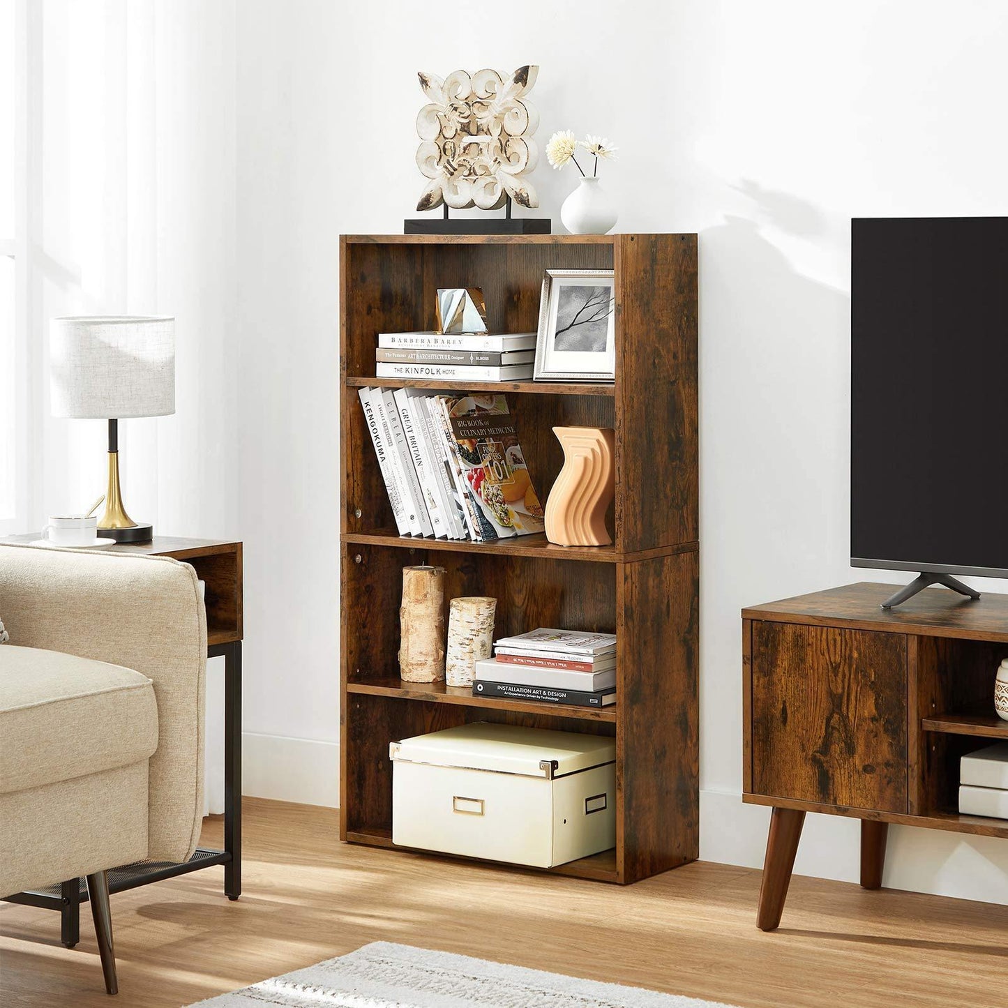 Bookshelf Rustic Brown 4 Shelf FredCo