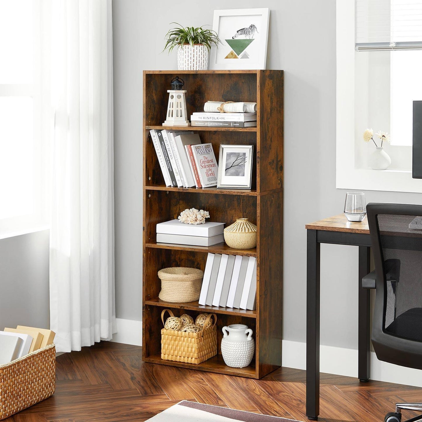 Bookshelf Rustic Brown, 4-Tier FredCo