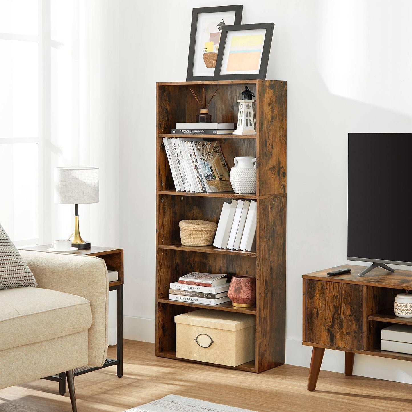 Bookshelf Rustic Brown, 4-Tier FredCo