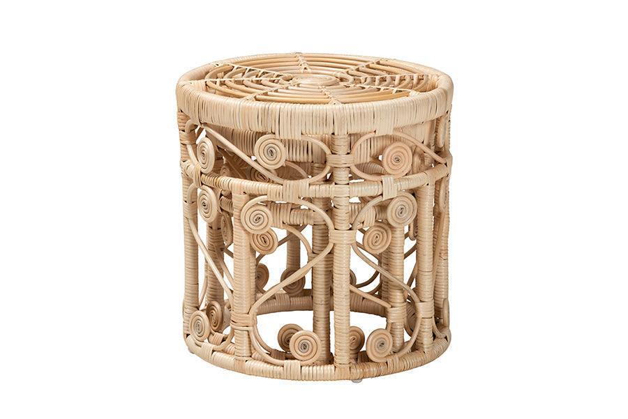 Bowie Modern Bohemian Natural Brown Rattan 2-Piece Nesting End Table Set FredCo