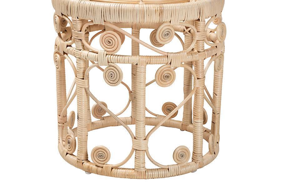 Bowie Modern Bohemian Natural Brown Rattan 2-Piece Nesting End Table Set FredCo