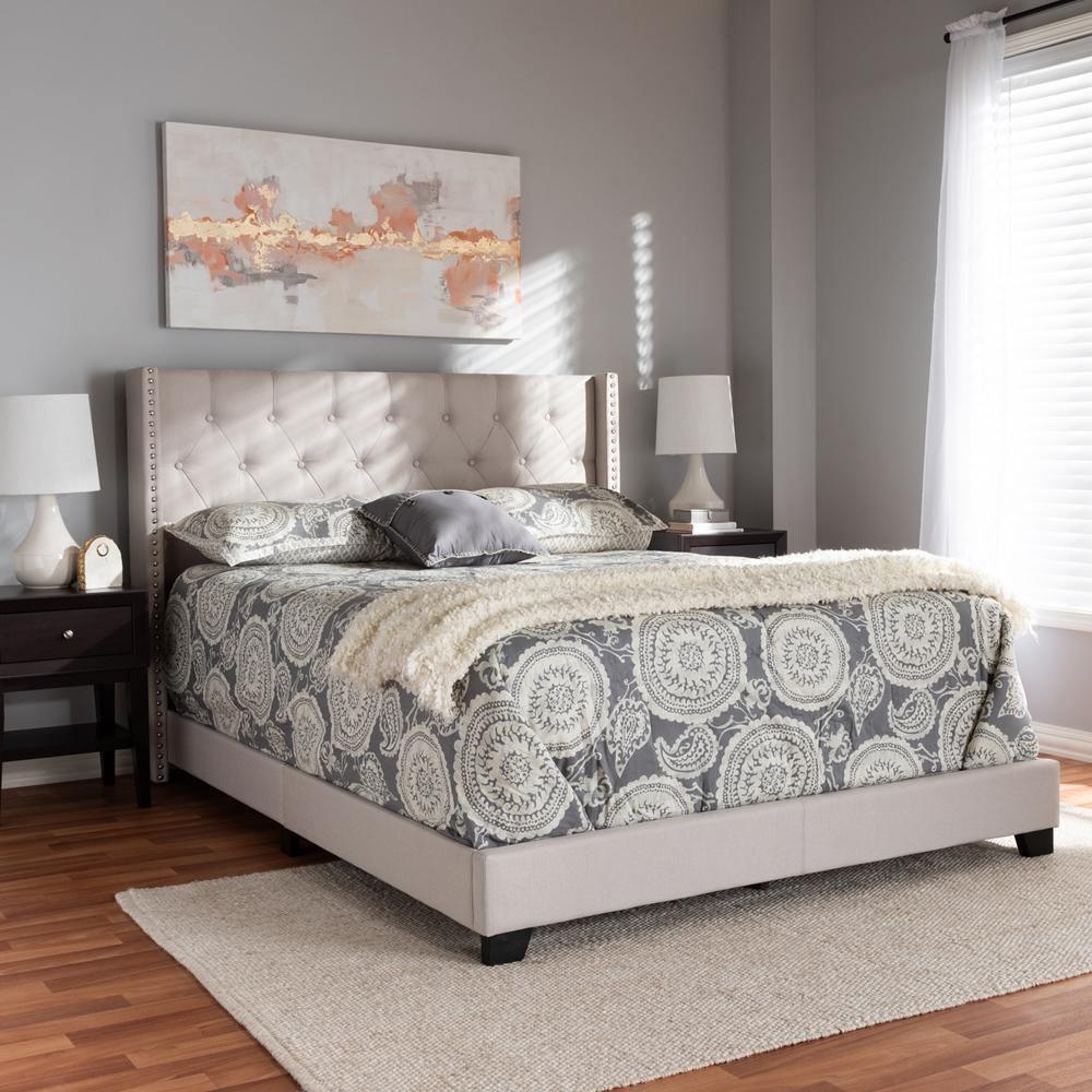 Brady Modern and Contemporary Beige Fabric Upholstered King Size Bed FredCo