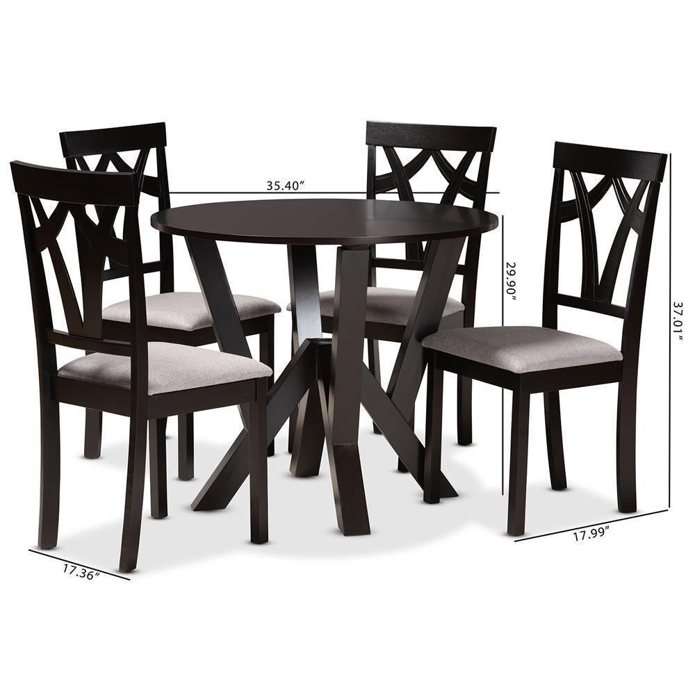 Branca Modern and Contemporary Grey Fabric Upholstered and Dark Brown Finished Wood 5-Piece Dining Set FredCo