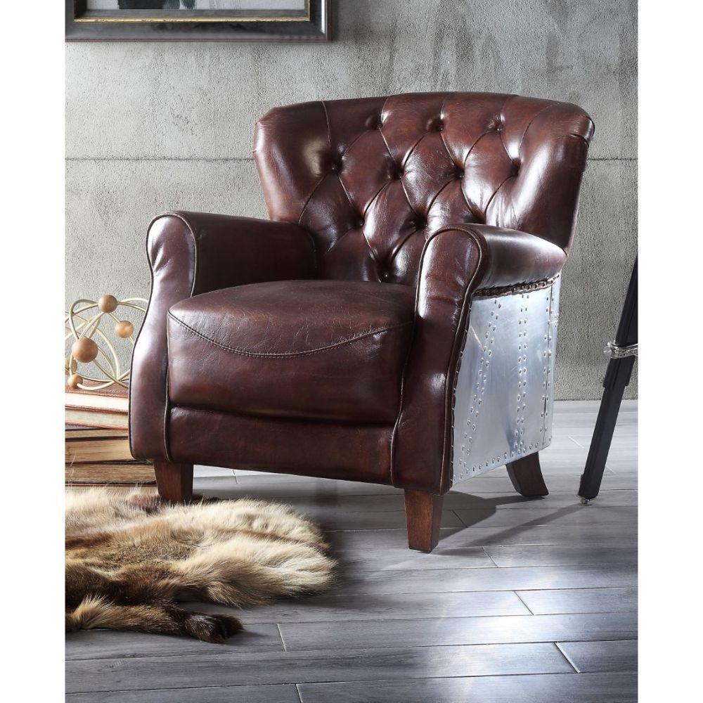 Brancaster Accent Chair Vintage Brown & Aluminum FredCo