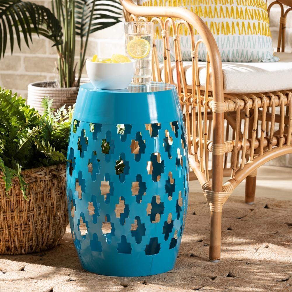 Branson Modern and Contemporary Blue Finished Metal Outdoor Side Table FredCo