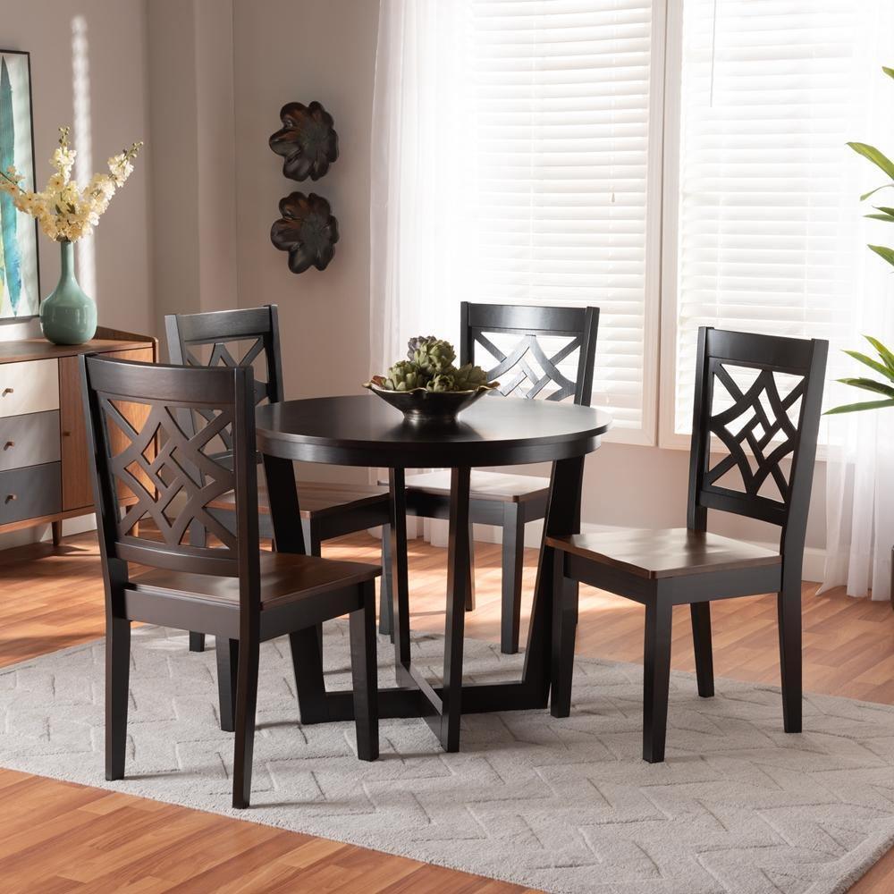 Brava Modern and Contemporary Two-Tone Dark Brown and Walnut Brown Finished Wood 5-Piece Dining Set FredCo