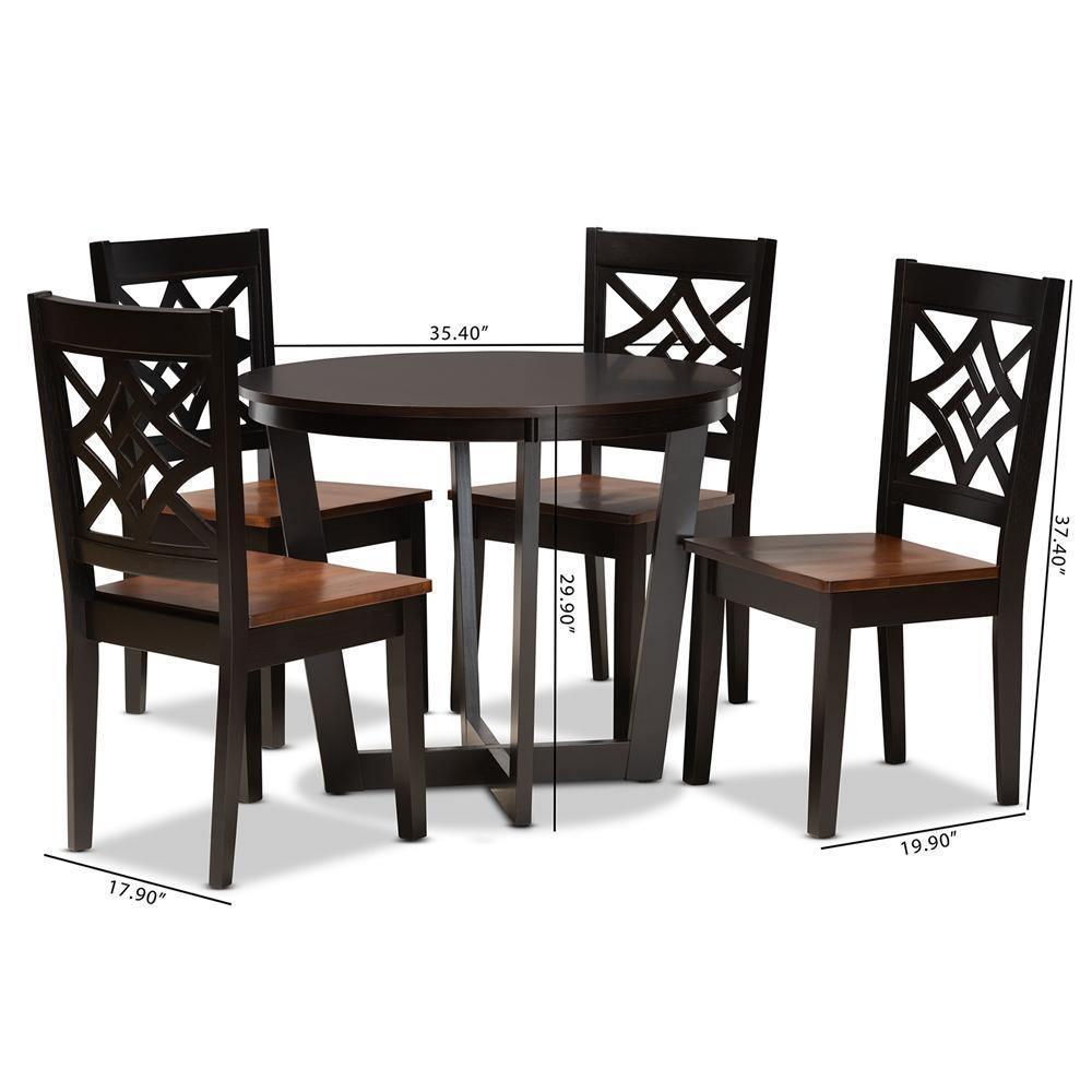 Brava Modern and Contemporary Two-Tone Dark Brown and Walnut Brown Finished Wood 5-Piece Dining Set FredCo