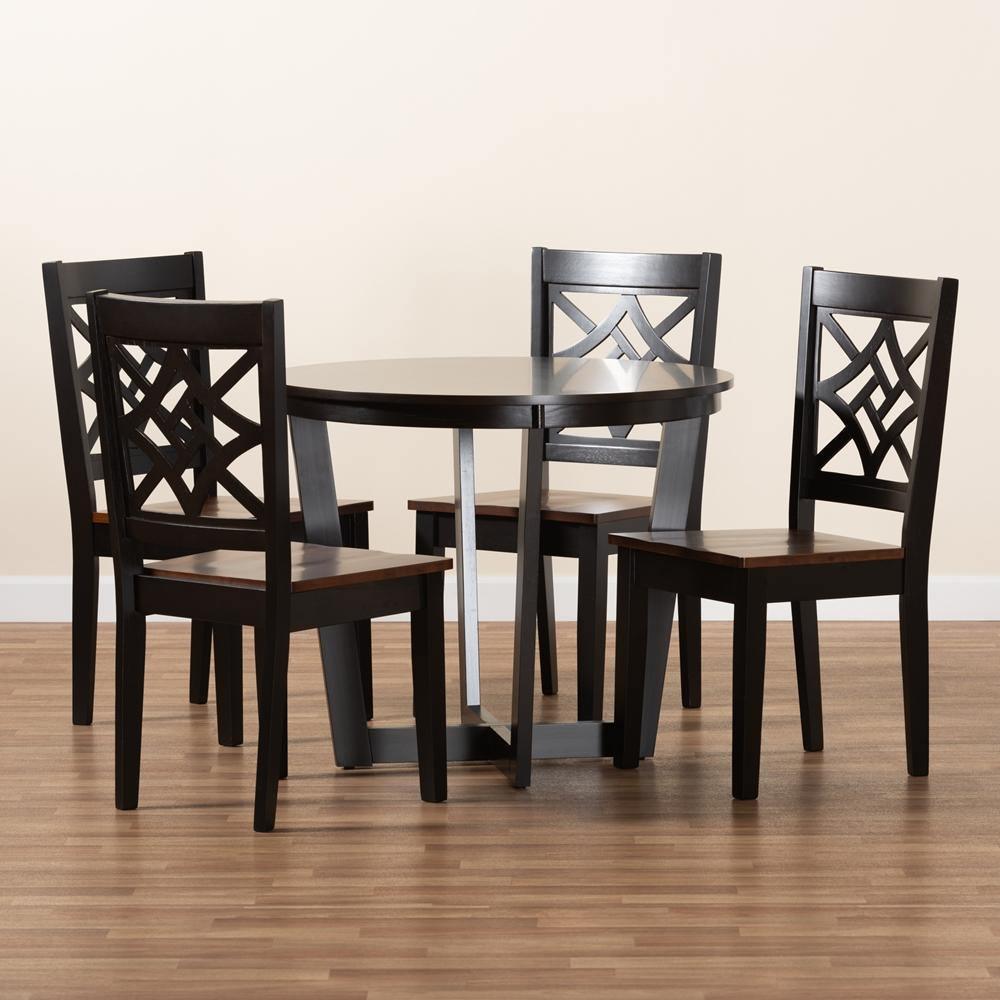 Brava Modern and Contemporary Two-Tone Dark Brown and Walnut Brown Finished Wood 5-Piece Dining Set FredCo