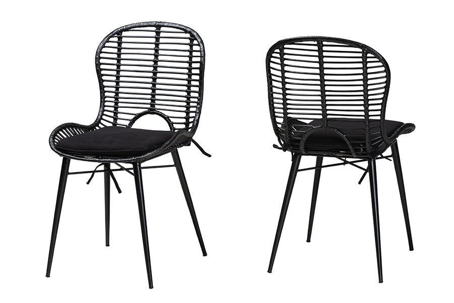 Brenna Modern Bohemian Black Finished Rattan and Metal Dining Chair FredCo