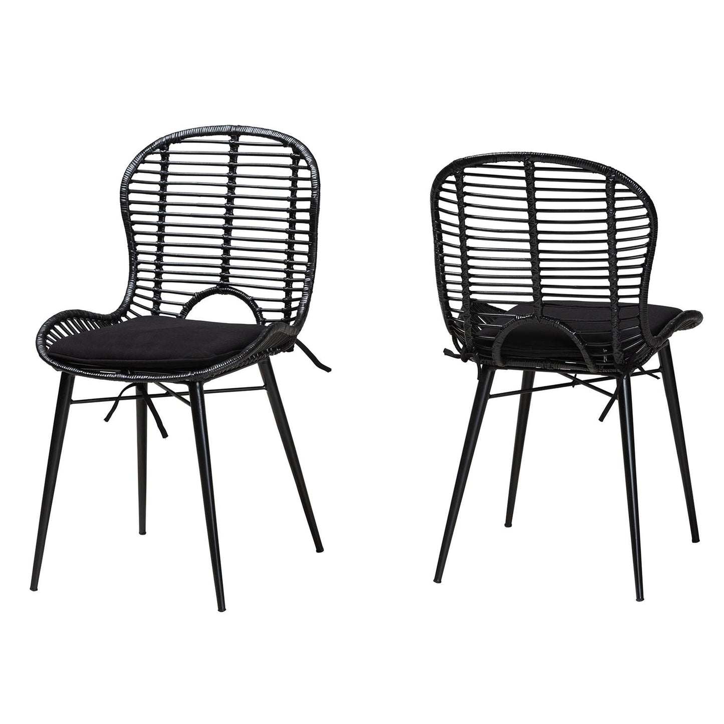 Brenna Modern Bohemian Black Finished Rattan and Metal Dining Chair FredCo